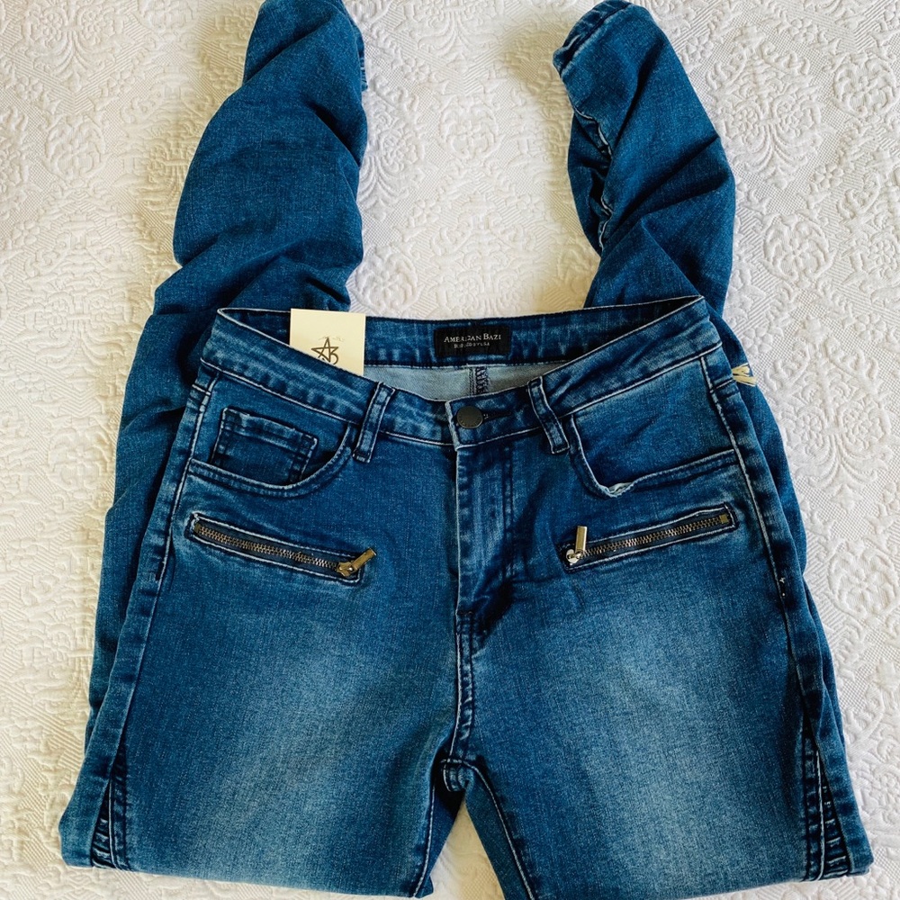 AMERICAN BAZI Skinny Low-Rise Moto Jeans